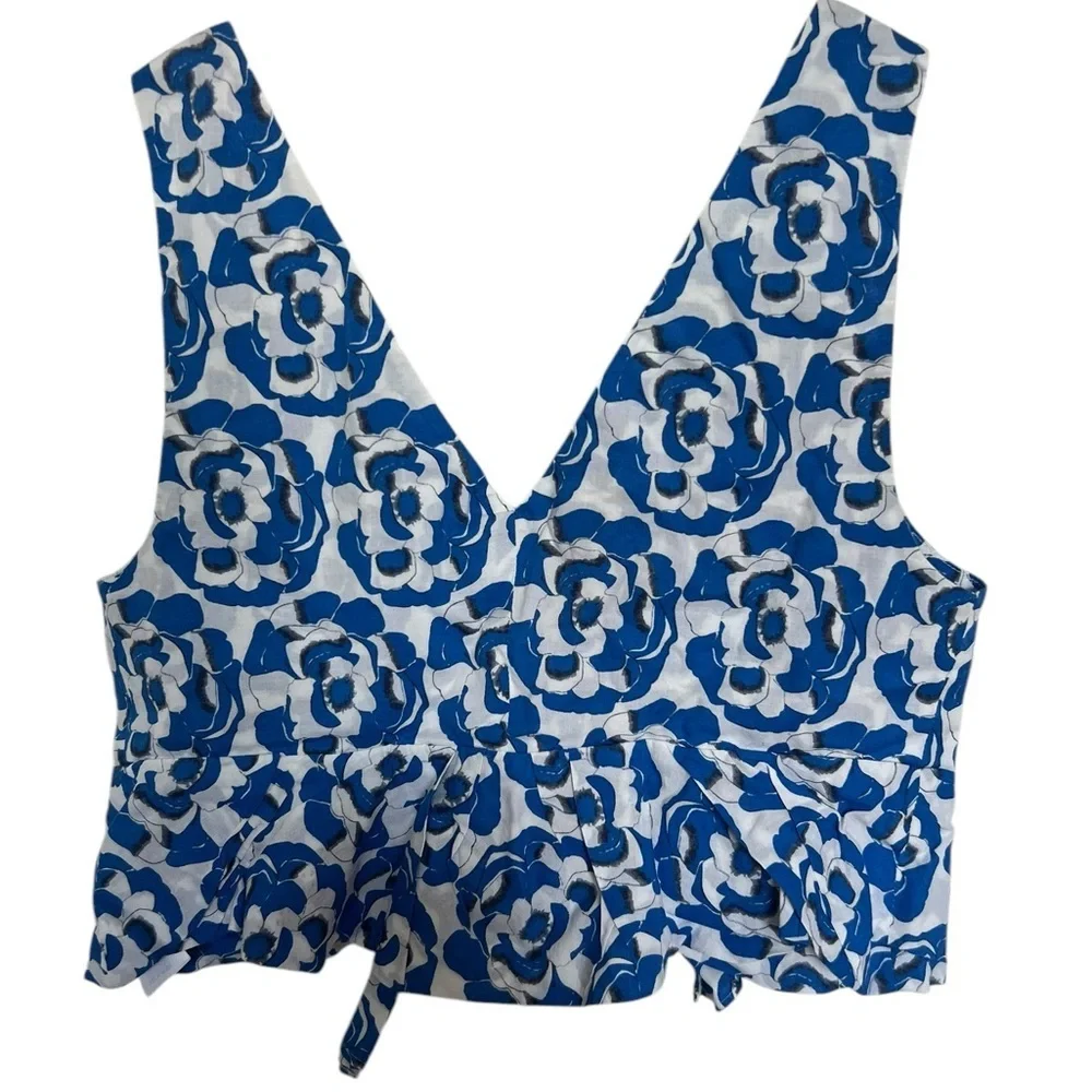 Thakoon x Rent the Runway Blue Floral Ruffle Crop Top - Size 0 - Picture 5 of 10